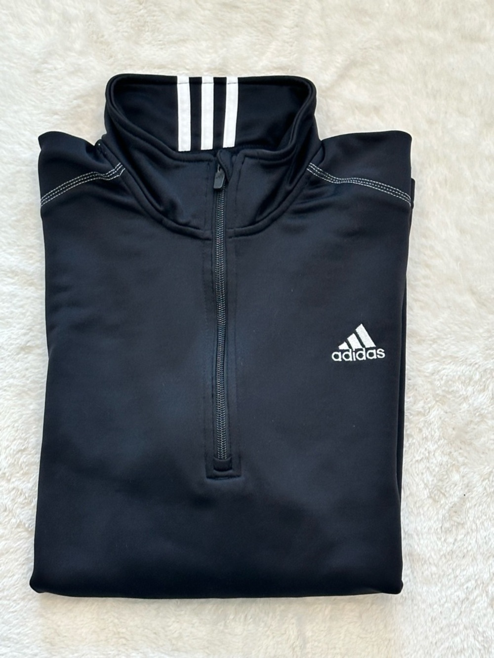 Adidas Golf Men’s XL Black 1/4 Zip Pullover Jacket - Sleeve Pocket Stripe Collar